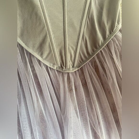 Urban Outfitters Dita Sheer Corset Midi Dress Sz M Blue Gray Tulle Sleeveless - Picture 12 of 16